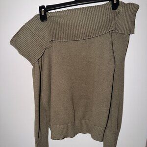 Olive Green Off-The-Shoulder Ribbed Sweater